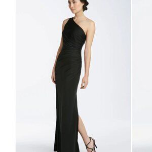 Adrianna Papell One-Shoulder Chic Jersey Black Long Gown, 14